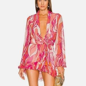 Rococo Sand Wrap Dress Orange Pink White Revolve Emily Mini Small